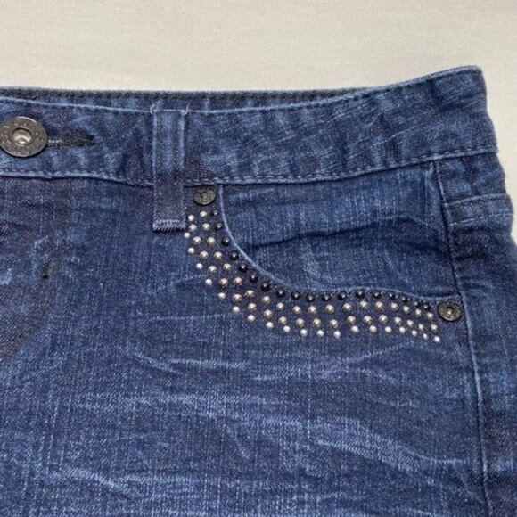 GUESS Jeans Mini Skirt Women's 29 Blue Dark Wash Denim Western Style Beaded Y2K - Picture 6 of 9